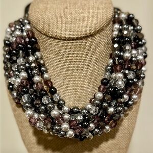 Vintage Multi 5 strand choker/bib necklace w Ribbon closure